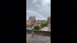 US: Beautiful Rainbow Shines Over Downtown Little Rock After Thunderstorm