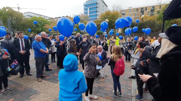 Mourners in Southend release balloons in tribute to murdered UK lawmaker Sir David Amess