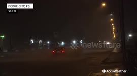 Torrential rains from thunderstorms leave streets flooded in Dodge City, Kansas