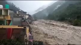 India: Flooded River Due To Heavy Rainfall In Garampani, Uttarakhand