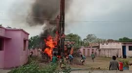 Fire comes out instead of water during borewell digging in central India