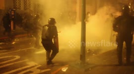 Stockshots of Guatemalan protest turns violent in night in Guatemala City