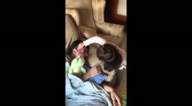 Cute Baby doing a PRO MAKEUP on his father while he is sleeping
