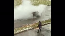 A car caught fire in Cherepovets, Russia