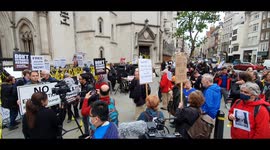 Scene outside Royal Courts of Justice during Julian Assange's extradition hearing