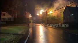 Transformer explodes as nor'easter winds see power lines ignite trees in Massachusetts