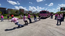 Pink Firetruck Pull for Cancer as Firefighters and locals come try to win the fastest pull!!