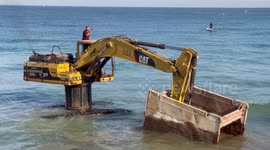 Watch as Palestinian workers set up a coffee shop right in Mediterranean Sea