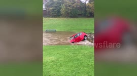 Car swept away into children’s playpark after severe flooding in South Lanarkshire