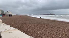 Brighton Beach heavy winds as weather sets in for the dark winter nights