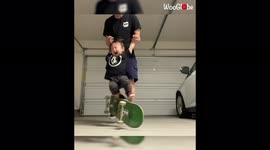 Toddler over the moon as he lands his first ever skateboard trick