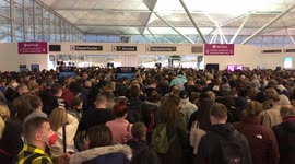 Crowds of Ryanair passengers stranded outside Stansted airport during suspicious package investigation