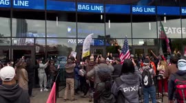 Vaccine Mandate protesters show support for Kyrie Irving in Brooklyn, NY