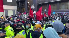 Police surround and isolate communist protesters during Glasgow rally