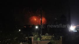 Lewes Bonfire fireworks looking over the Harveys Brewery 5th november 2021