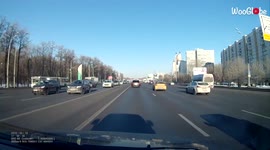 'Car gets WRECKED & TIPPED OVER in HORRIFIC car crash on Moscow highway'