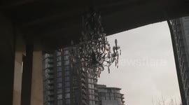Giant Chandelier Hangs Under Overpass Bridge in Downtown Vancouver, BC, Canada