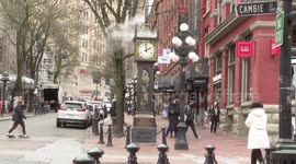 Gastown Steam Clock includes steam whistles in Vancouver, BC, Canada