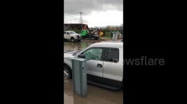 Flooded streets after storm hitting Tsawwassen, Canada
