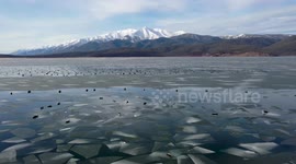 Hundreds of seals sunbathe on first ice floes of the season on Lake Baikal