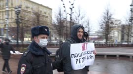 Police detains solitary picket protesters supporting civil rights society 