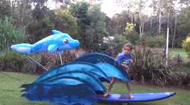 Dad makes crazy mascot contraption for his children's Swimming Carnival