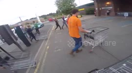 Farmers buying all the milk and dairy at supermarket