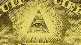 Creepy US $1 bill currency pyramid blinking eye animation (zoomed)