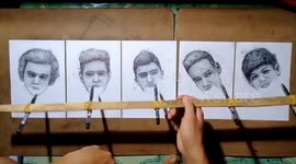 Artist sketches FIVE portraits of One Direction stars at the same time