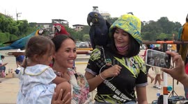 Hundreds of pet birds fly free at event next to river in Bangkok