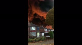 Blazing fire rages with huge plumes of black smoke from a factory close to Hull