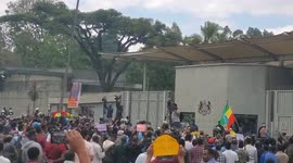 Ethiopians Held peaceful Demonstration at British Embassy in Addis Ababa, Ethiopia . #Nomore