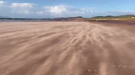 Storm Arwen whips up a sand storm on the beach at West Kilbride, North Ayrshire