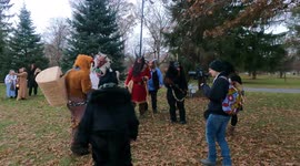 Krampus interviews those who showed up at Brandon Park, Williamsport.