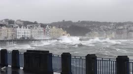 Huge waves and turbulent seas hit Douglas, Isle of Man, as Storm Barra strikes