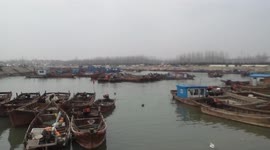 Chinese fishing boats parked in the holding area during the off season.