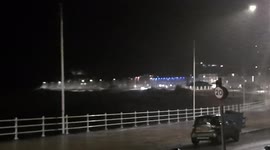 Massive waves from Storm Barra slam into Aberystwyth's Seafront on the 7th December 2021 at around 21:30