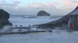 Storm Barra ``Froths out`` Trebarwith Strand North Cornwall