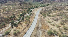 Aerial view of the landscape of the Sonoran desert in the horizer, sierra and highway in the municipality of Imuris, Mexico. drought, lack of water in the region