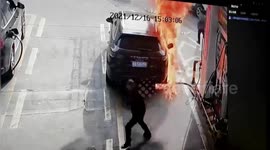 Woman passenger jumps out of Porsche after man sets it alight at fuel pump
