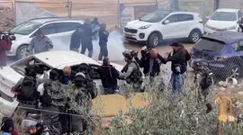 Israeli security forces clash with Palestinian protesters following a protest against confiscated alot by Israeli settlers, in the east Jerusalem neighbourhood of Sheikh Jarrah