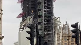 Big Ben scaffolding removed to reveal clock faces, London, UK 21 December 2021