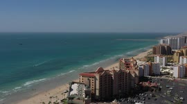 Aerial view of the Puerto Peñasco bay in Sonora, Mexico. landscape of beach, sea, hotel and real estate industry. Gulf of California desert. Sea of Cortez, Bermejo Sea