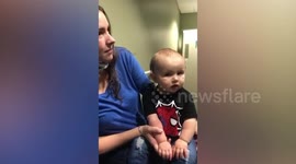 Deaf nine-month-old boy hears his mum and dad for the first time after surgery
