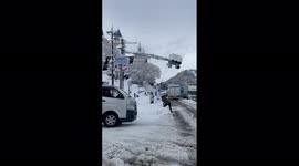 Japan: Traffic Light Bends Due To Snow Accumulation In Hikone, Shiga