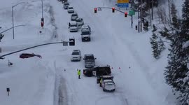 Road Closed on Highway 89 due to Winter storm in Tahoe City, California