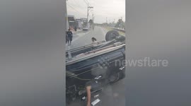 Incredible moment woman emerges from horror car crash and checks her HAIR