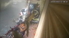 Woman casually dusts herself off after escaping truck crash in north India