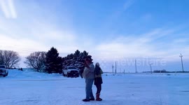 US grandparents have water pistol battle in freezing conditions