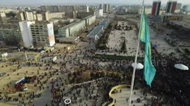 Further drone footage shows thousands of protesters on streets of Kazakh city despite violent government crackdown